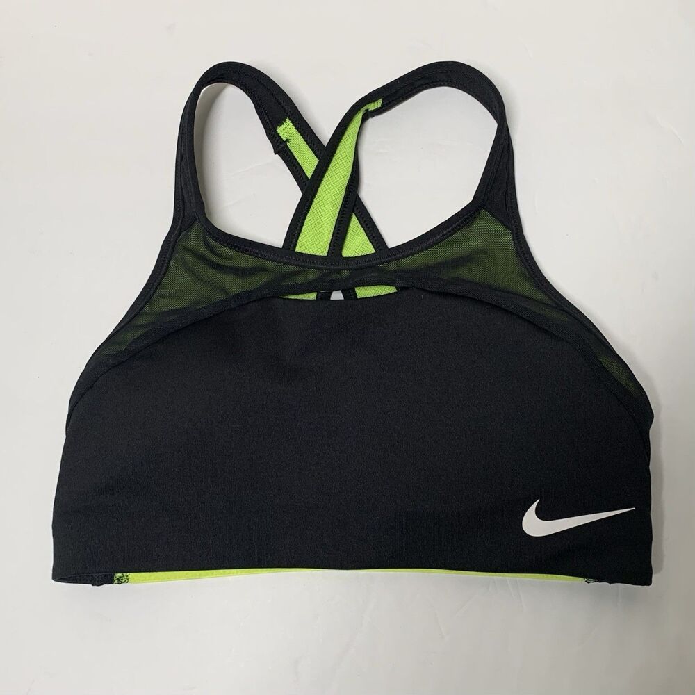 NIKE Sports Bra Small Black Neon Yellow with Padding